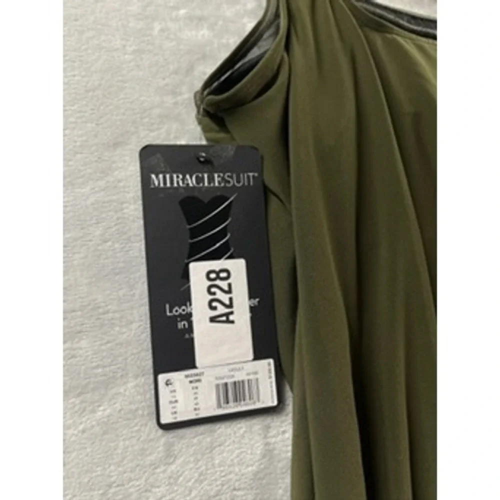 NWT Miraclesuit Ursula Tankini Top Nori Draped Scoop Neck Swimwear 14 $128